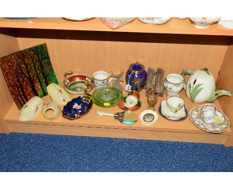 VARIOUS CERAMICS, GLASS ETC, to include Fielding Crown Devon lustre temple jar, decorated with fish and coral, approximate he