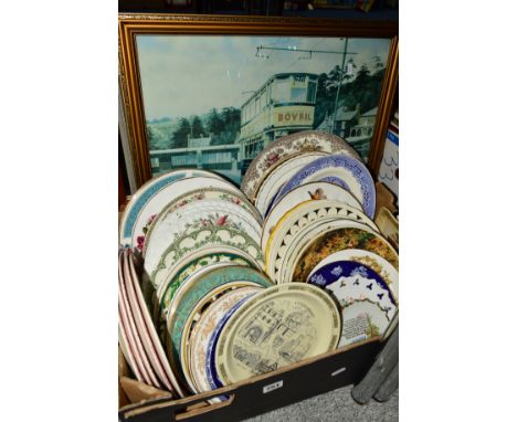 A BOX OF ASSORTED PLATES to include Palissy, Ironstone, J and G Meakin 'Kashmir', George Jones etc, together with  a reproduc