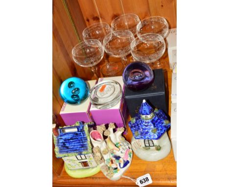 VARIOUS CERAMICS, GLASS, PICTURES etc, to include boxed Caithness 'Odyssey' paperweight, Staffordshire items, Royal Worcester