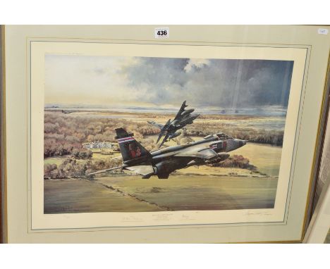 MICHAEL RONDOT (BRITISH/CANADIAN 20TH CENTURY), 'Jaguars Over Kilduff', a limited edition print 441/500 of RAF aircraft, sign