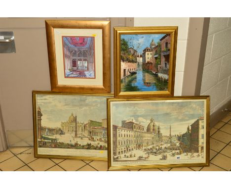 TWO FACSIMILIE ENGRAVINGS OF ROME AND THE VATICAN, hand tinted Piazza Navona and Della Gran Piazza, framed and glazed, approx