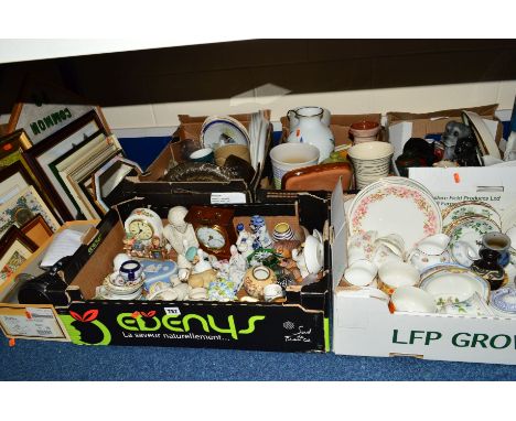 FIVE BOXES AND LOOSE CERAMICS, GLASS AND SUNDRY ITEMS, to include tea/dinner wares, Hummel figres, glass paperweights, Denby,