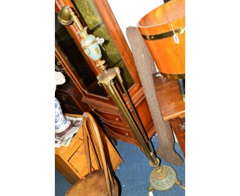 AN EARLY 20TH CENTURY REGENCY STYLE BRASS AND ENAMEL STANDARD LAMP (sd)