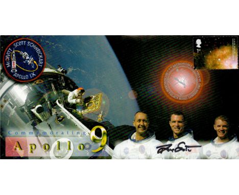 Apollo 9 moonwalker Dave Scott signed Space cover NASA Astronaut. 2002 postmarked cover. superb illustration on front of scen