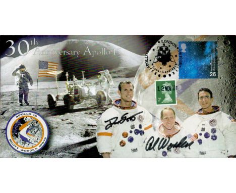 Apollo15 moonwalker Dave Scott and CMP Alfred Worden signed Space cover NASA Astronauts. 2001 30th Anniversary Apollo 15. pos