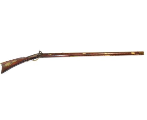 A 19th Century American Kentucky Type Percussion Rifle, the 106cm octagonal barrel stamped F.L.KING to the top flat, with ste
