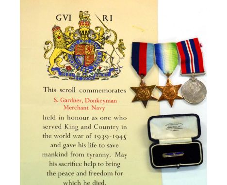 A Second World War Posthumous Group of Three, comprising 1939-1945 Star, Atlantic Star and War Medal with Memorial Scroll, aw