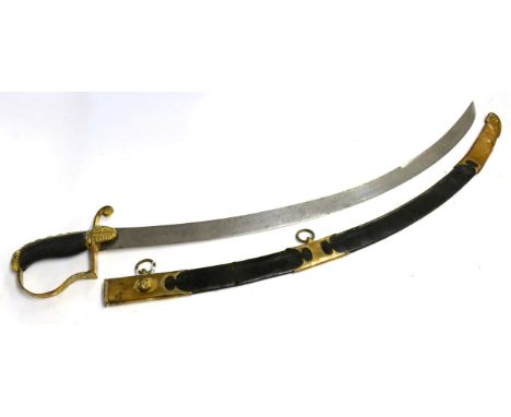 A George III Officer's Sword, the curved, single edge, flat back blade, length 80 cm, lightly engraved to the obverse with a 