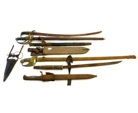 A Collection of Eight Swords and Edged Weapons, comprising: late George III 1796 Pattern Light Cavalry Officer's sword (lacki