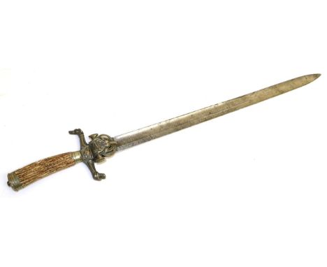 A Late 19th Century German Hunting Hanger, the 49 cm single edge blade with single fuller, etched with wild animals, foliage 