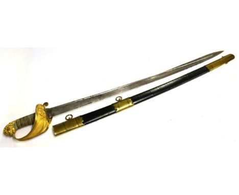 An Early Victorian 1827 Pattern Naval Officer's Sword, the 79 cm pipe back blade etched maker's name, ''Lambert Brown & Co., 
