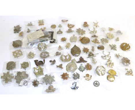 A Collection of Approximately Eighty Military Cap Badges, mainly white metal and brass, some possibly restrikes, together wit