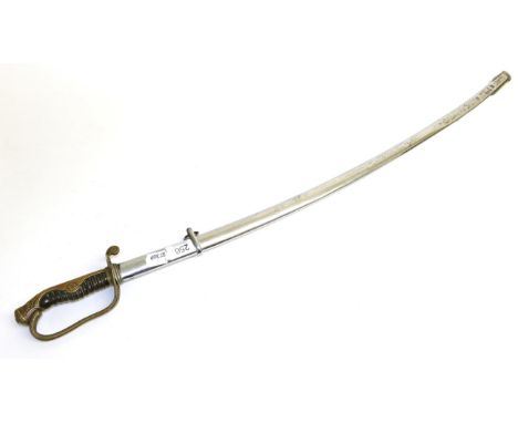 A Japanese Army Officer's Kyu-gunto Sword, with 83cm plain single edge chromed steel blade, brass hilt with prunus blossom pi
