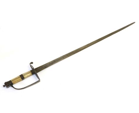 An 18th Century British Infantry Officer's Sword, the 81cm single edge fullered steel blade with faintly engraved decoration 