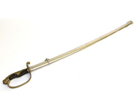 A Second World War Japanese Police Officer's Sword, the fullered, slightly curved, single edge blade with simulated tempering