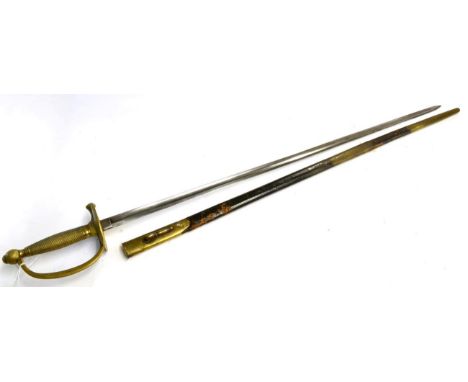 A U.S. Model 1840 N.C.O.'s Sword, the 81.5cm fullered single edge blade stamped, ''Made by Ames Mfg. Co., Chicopee'' and furt