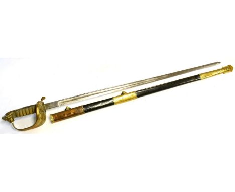 An Early 20th Century Royal Naval Reserve Officer's Sword, the 80.5 cm blade with single part fuller, etched with fouled anch