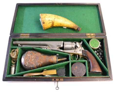 A Colt Model 1860 Style Army .44 Calibre Six Shot Percussion  Revolver, with 20cm unmarked cylindrical steel barrel, plain re