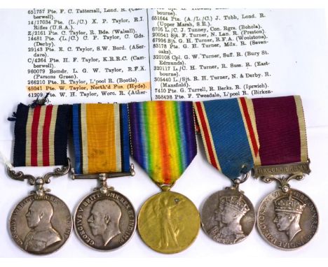 A First World War Gallantry Group of Five, awarded to 45041 PTE.W.TAYLOR.NORTH'D.FUS. comprising Military Medal, British War 