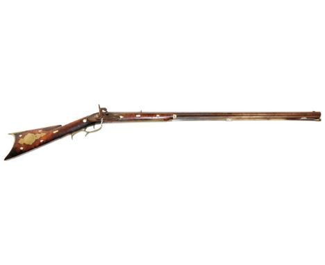 A 19th Century American Percussion Kentucky Type Rifle, .36 calibre, the 86cm octagonal steel barrel inset with + *, the lock