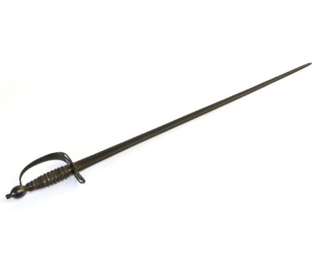A Late 18th Century Infantry Officer's Sword, with plain 79cm single edge fullered steel blade, slotted steel hilt, sprung an