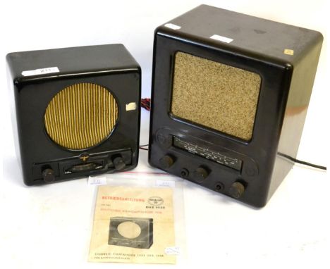 A German Third Reich Braun Bakelite-Cased Valve Radio, ''Einkreis-Empfanger Type DKE 1938'', the case moulded with gilt eagle