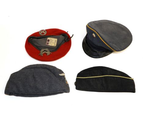 A German Third Reich Luftwaffe EM Overseas Cap, with cloth badge and cockade, internally labelled for, ''Almi, Koblenz'', dat