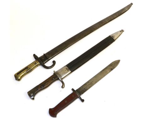 A French M1866 Chassepot Yataghan Sword Bayonet, No. R60532, with associated steel scabbard, differently numbered; a German S