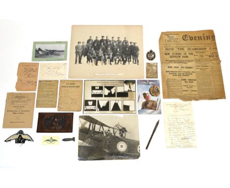 First World War Royal Flying Corps Collectables, including ephemera relating to Sergeant Percy Armitage, Royal Naval Air Serv