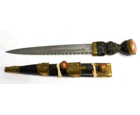 A Victorian Scottish Dirk, the 27cm scallop back steel blade double edged for the last 11cm, with a narrow fuller running alo