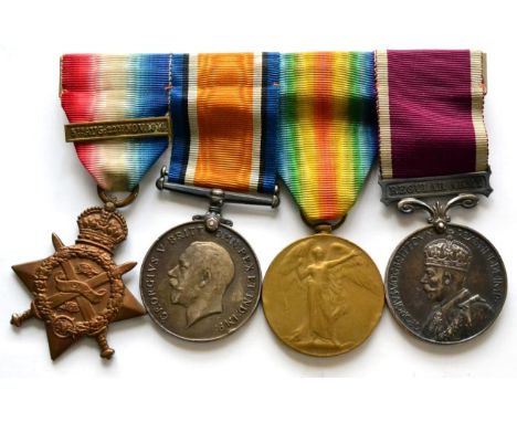 A First World War Group of Four, to 10201 PTE. W.J. HENSEY.R.MUN.FUS, comprising 1914 Star with ''Mons'' clasp 5th Aug.-22nd 