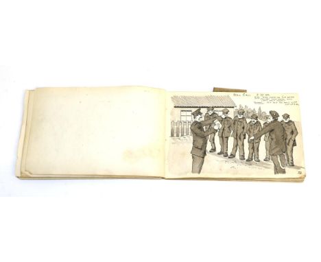 An Interesting First World War Sketch Book Pertaining to the Royal Artillery, filled with comic grey wash and ink sketches of