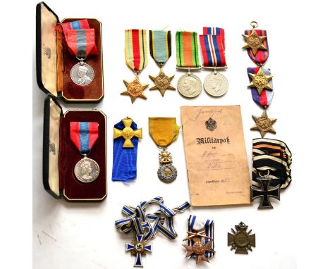 A Collection of Fifteen Various Medals, including an Air Crew Europe Star, an Africa Star, Defence and War Medals, three Seco