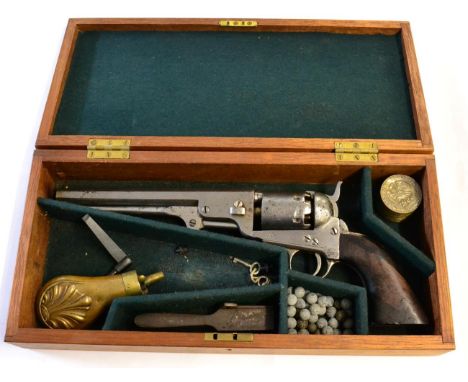 A Colt Model 1851 Navy Six Shot Percussion Revolver, the 19cm octagonal steel barrel with one line ''ADDRESS COL.SAML.COLT NE