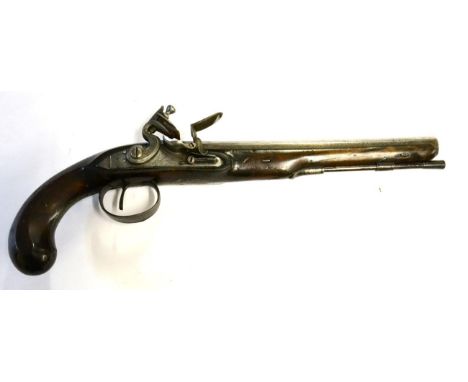 A Late 18th/Early 19th Century Flintlock Duelling/Officer's Pistol, 18 bore, the 25.5cm octagonal steel barrel engraved STRAN