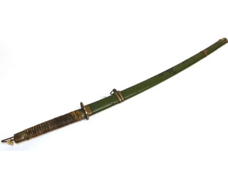 A Second World War Chinese ''Katana'', the 70cm single edge steel blade with faint etched characters at the ricasso, gilt met