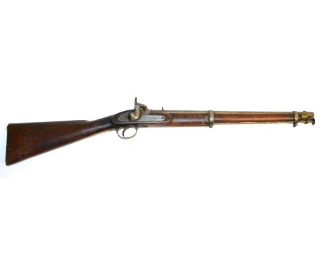 A Victorian Tower Two Band Percussion Carbine, the 53.5cm steel barrel with Birmingham proof marks, the lock plate with crown