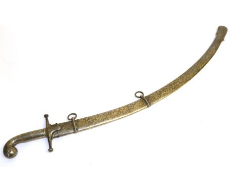 A Mameluke Sabre, the 74cm single edge curved steel blade with acid etched faux damascened decoration to the surface, the ric