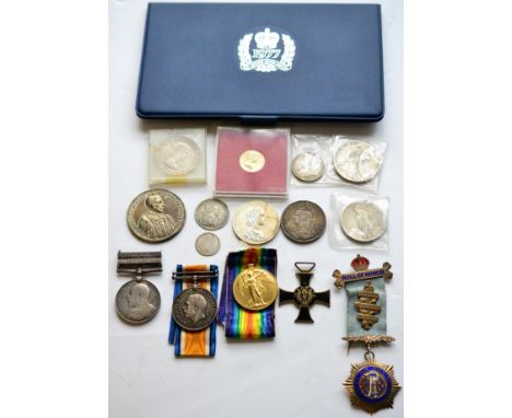 A King's South Africa Medal, with two clasps SOUTH AFRICA 1901 and SOUTH AFRICA 1902, awarded to 4972 PTE.W. THOMPSON. K.O.SC