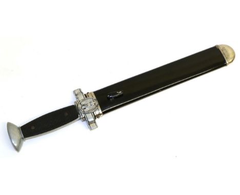 A German Third Reich Red Cross (D.R.K.) Dagger, the fullered, sawback blade with ''screwdriver'' tip, the plated crossguard r