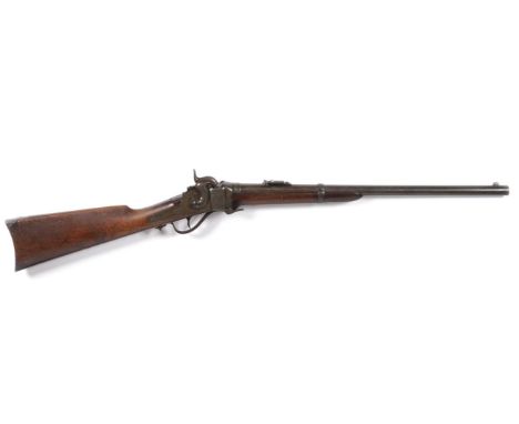 A Sharp's New Model 1863 .52 Calibre Breech Loading Percussion Carbine, numbered 63541, the 56cm blued steel barrel faintly s
