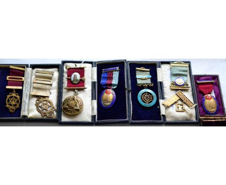 Masonic Interest: Lennox Lodge No.123, a collection of seven various jewels, including silver gilt and enamel Past Master jew