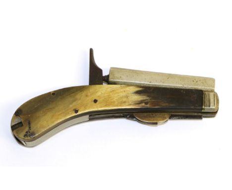 A 19th Century Combination Knife and Percussion Pistol, possibly by Unwin & Rodgers, the 8.6 cm nickel silver barrel stamped 