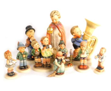 Various Goebel Hummel figures, to include the tuba player, 16cm high, boy on fence, various others, etc. (a quantity)