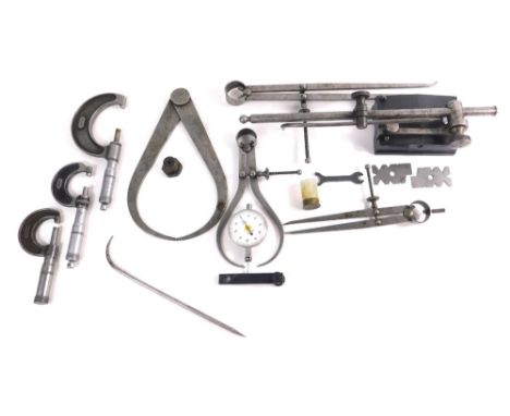 Various measuring devices, case geometry set, calipers, many named examples to include Moore &amp; Wright, a G clap, 13cm wid