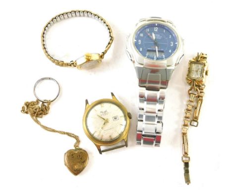 Dress watches, comprising a Casio Wave Sector gentleman's wristwatch, a Timex plated ladies wristwatch, an Awesome ladies wri