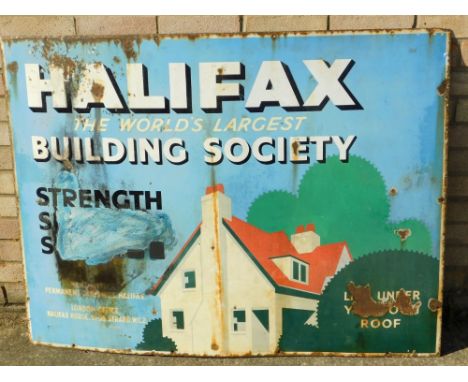 A 20thC Halifax Building Society enamel advertising sign, marked the World's Largest Building Society with London Office Stra