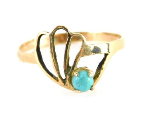 A turquoise dress ring, of central band design, with single turquoise yellow metal stamped 9ct, ring size P½, 1.5g all in.