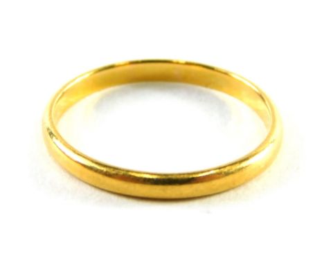 A 22ct gold wedding band, of plain design, ring size N, 1.8g all in.