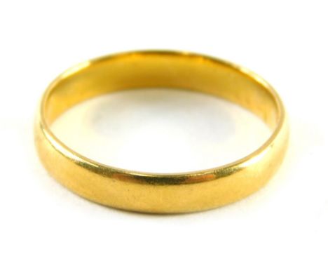 A 22ct gold wedding band, of plain design, ring size L, 2.4g.